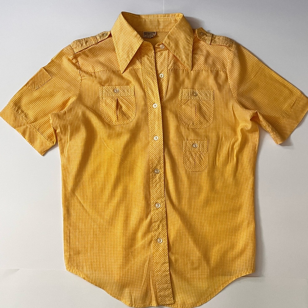 Vintage Yellow Gingham Button-Down Shirt Women’s Large~ Yellow Gingham Top